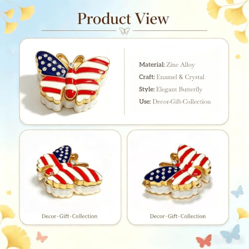 Jewelry Box American Flag Patriotic Trinket Box 4th Of July Home Decor - color: butterfly-2