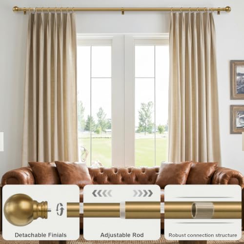 Warm Gold Curtain Rods 16-144 Inch Heavy Duty 1 Inch Diameter - color: Brass, size: 16"-144"|1 Pack