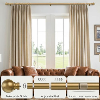 Warm Gold Curtain Rods 16-144 Inch Heavy Duty 1 Inch Diameter - color: Brass, size: 16"-144"|1 Pack