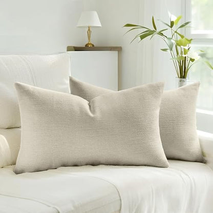 HAUSSY Set of 2 Soft Chenille Throw Pillow Covers 12x20 Inch, Natural Beige - color: Natural Beige, size: 20" x 12" (Pack of 2)