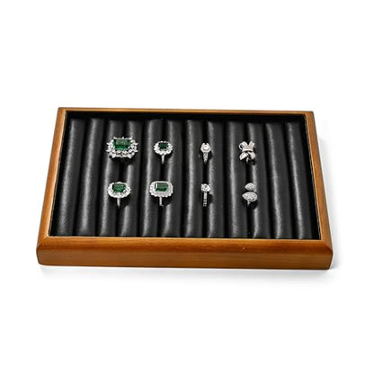 Oirlv Black Wood Jewelry Ring Display Tray - color: Black, size: 11 slot