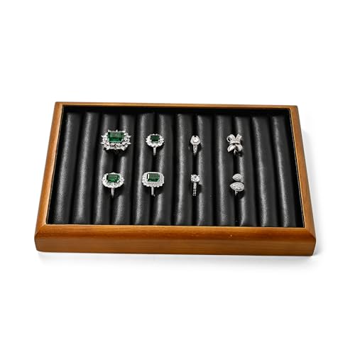 Oirlv Black Wood Jewelry Ring Display Tray - color: Black, size: 11 slot