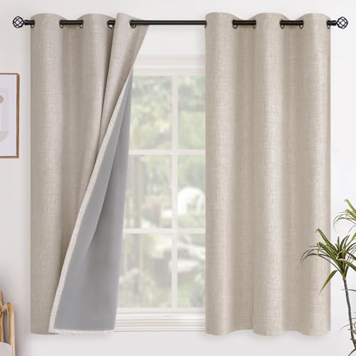 YoungsTex Oatmeal Linen Blackout Curtains 45 Inch Length for Bedroom - color: Oatmeal, size: 42"W x 45"L (Pack of 2)