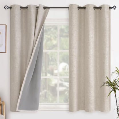 YoungsTex Oatmeal Linen Blackout Curtains 45 Inch Length for Bedroom - color: Oatmeal, size: 42"W x 45"L (Pack of 2)