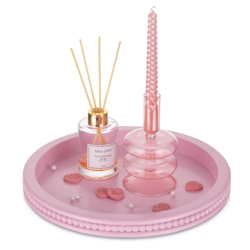 Hanobe Pink Round Decorative Tray with Beaded Edge - color: Pink