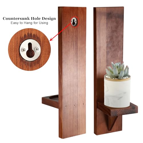 OwnMy 2PCS Wood Wall Candle Sconces Rustic Wall Mount Pillar Candle Sconces - color: Brown