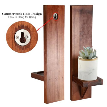OwnMy 2PCS Wood Wall Candle Sconces Rustic Wall Mount Pillar Candle Sconces - color: Brown