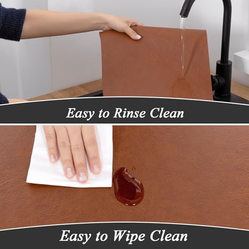 SHACOS Faux Leather Placemats Set of 8 Place Mats Table Mats, Brown Blue - color: Brown and Blue