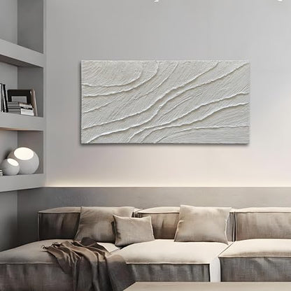 NANKAI Art Hand-Painted 24x48-inch White Texture Art Oil Painting, Modern Abstract Art, Large-Scale Home Wall Decoration - color: Nkhb328