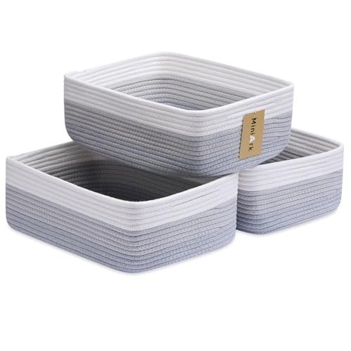 MiniArk Large Shallow Organizing Baskets 15x11x5.1 Inches - Rope Woven Storage Bins for Bathroom, Shelves, Cube Closet, Gradient Grey 3 Packs - color: Gradient Grey, size: 3pcs-L15×W11×H5.1"