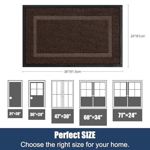 Large Front Door Mat Outside Entrance Indoor Doormat, 36" x 24" Outdoor Mats For Patio Waterproof, Outdoor Door Mats For Outside Entry, Indoor Rugs for Entryway, Sturdy Natural Rubber Entry Mat, Brown - color: Brown, size: 2' x 3' (Rectangular)