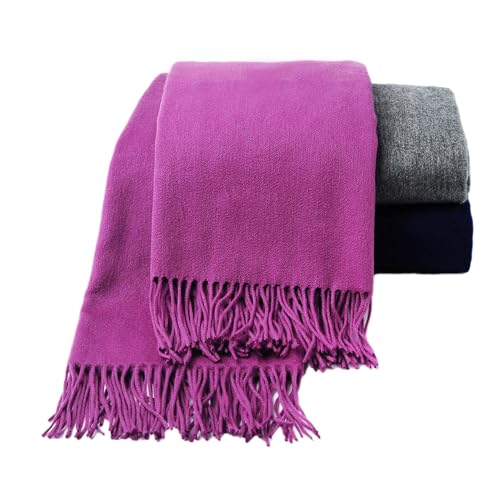 CUDDLE DREAMS Premium Cashmere Throw Blanket with Fringe (Plum) - color: Plum