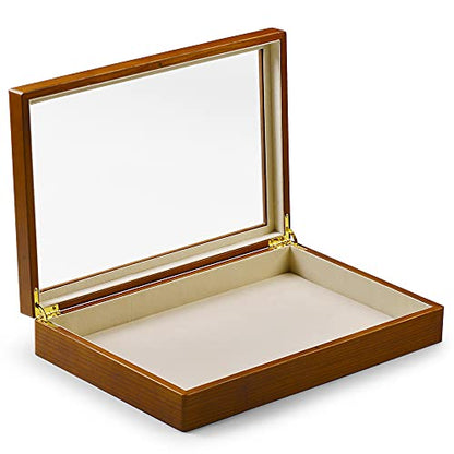 Oirlv Creamy-white Wood Jewelry Box Glass Lid Vintage Case - size: Creamy-white Flat Box