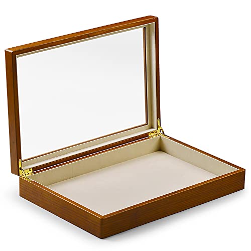 Oirlv Creamy-white Wood Jewelry Box Glass Lid Vintage Case - size: Creamy-white Flat Box