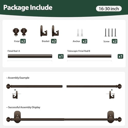 KAMANINA No Drill Curtain Rods 16-30", Strong 3M Adhesive Bracket, Bronze - color: Bronze, size: 16-30"