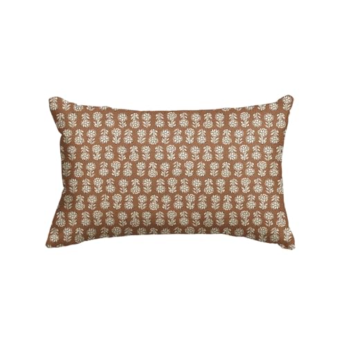 AVOIN colorlife Vintage Floral Boho Throw Pillow Cover, 12 x 20 Inch Modern Farmhouse Bohemia Flowers Light Orange Brown Cushion Case Decoration for Sofa Couch Living Room Bedroom Decor - color: Orange Brown, size: 20" x 12" (Pack of 1)