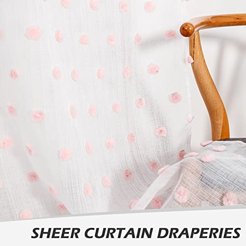 MYSKY HOME Pink Pom Pom Sheer Curtains for Girls Room 84 Inch Long 2 Panels - color: Pink Pom Pom, size: 50"W x 84"L (Pack of 2)