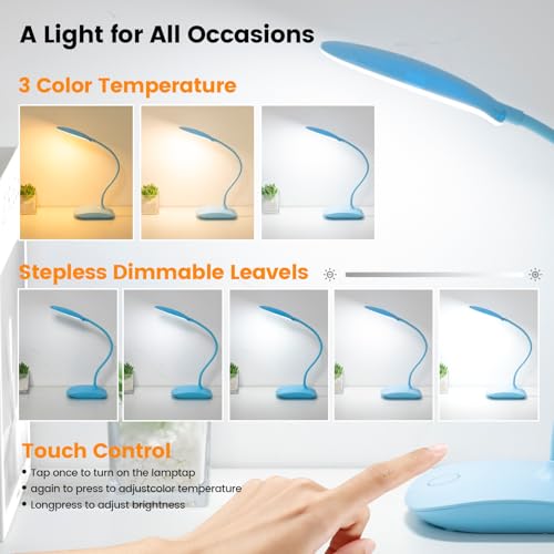 Portable Battery Powered Desk Lamp Small Rechargeable LED Table Light - color: Blue（2PACK)
