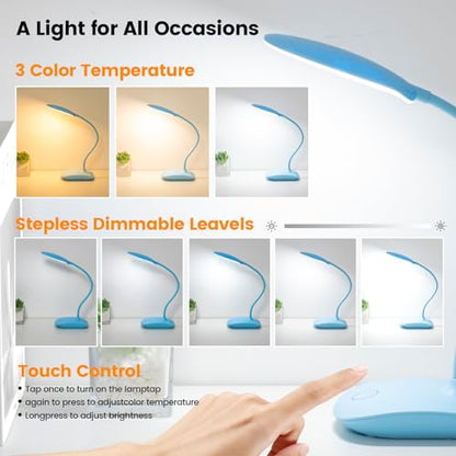 Portable Battery Powered Desk Lamp Small Rechargeable LED Table Light - color: Blue