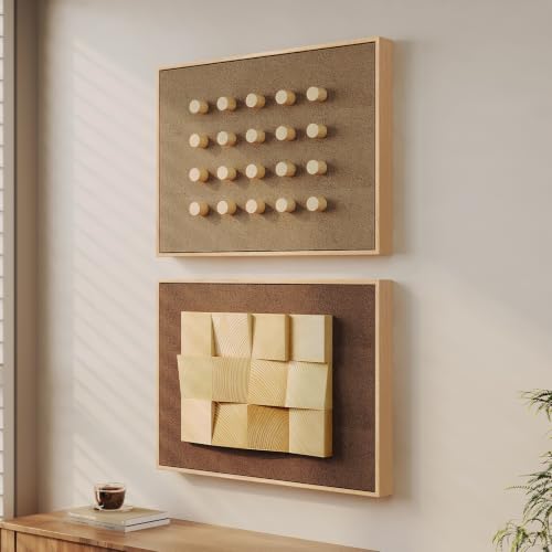 Framed 3D Wood Wall Art Set of 2, Organic Modern Textured Artwork for Walls - color: Neutral Terracotta, size: 24"W x 18"H x 2Pcs