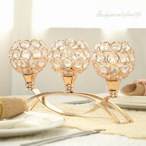 Crystal Tealight Candle Holder Centerpiece Home Decorative Candlestick Holder Elegant Table Centerpiece Home Decor Wedding Party Anniversary (Gold, 3 Arm) - color: Gold, size: 1 Piece