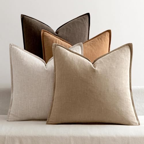 MIULEE Neutral Brown Linen Decorative Pillow Covers 16x16 Inch Pack of 4 - color: Neutral Brown, size: 16" x 16" (Pack of 4)
