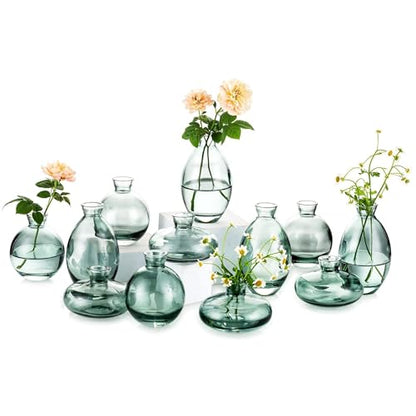 Glasseam Glass Bud Vase for Centerpieces: 12Pcs Green Mini Small Vases Bulk - color: Green, size: 4 Sets