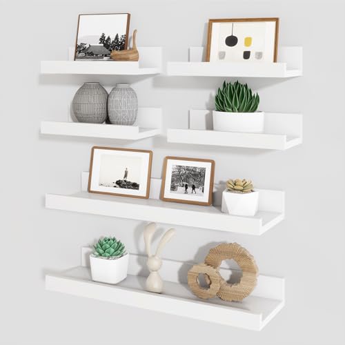Picture Ledge Shelf, Floating Shelves for Wall Decor, White, Set of 6, 16'' - color: White, size: 16 inch