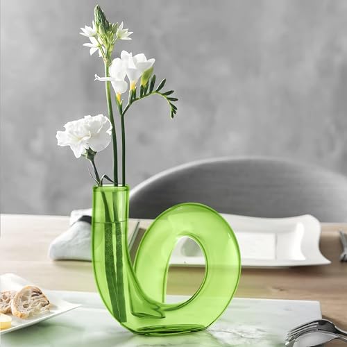 Joeyan Handmade Small Green Glass Flower Vase,Decorative Geometric Bud Vase - color: Green