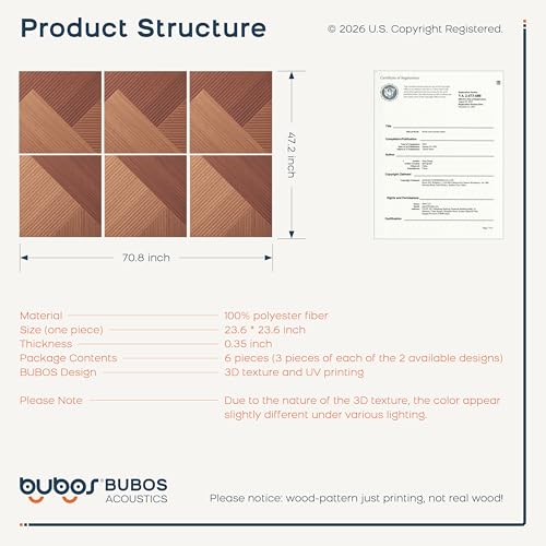 BUBOS 6-Pack Acoustic Panels, Wood Grain Sound Absorbing Panels, 23.6x23.6 - color: Deep Diamond Weave, size: 72 * 48 Inches
