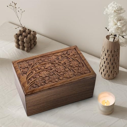 Wooden Cremation Urn Box for Human Ashes Adult, Tree of Life, 300 Cu in - size: XXX-Large - 300lbs