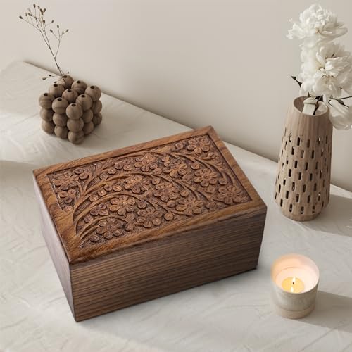 Small Pet Urn Box for Dog or Cat Ashes, Tree of Life Rosewood, 40 Cu in - size: Small - 40lbs