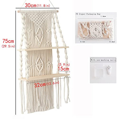 Macrame Wall Hanging Shelf,Boho Woven Tassel Shelves Plant Holder - color: 2t