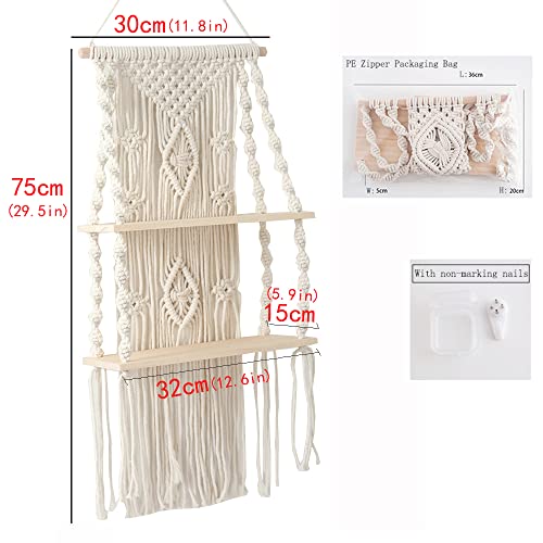 Macrame Wall Hanging Shelf,Boho Woven Tassel Shelves Plant Holder - color: 2t