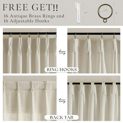 Semi Sheer Flax Linen Blend Pinch Pleat Beige Linen 72 Inch Curtains 50W - color: Linen, size: 50"W x 72"L (Pack of 2)
