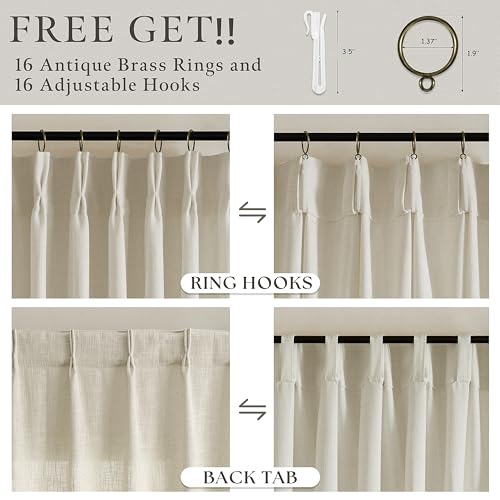 Semi Sheer Pinch Pleated Light Tan Linen Curtains 54 Inch Length 2 Panels - color: Linen, size: 50"W x 54"L (Pack of 2)