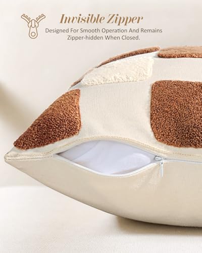 Fall Embroidered Throw Pillow Cover 18x18 Inch, Brown Checkered - color: Brown Checkered, size: 18" x 18" (Pack of 1)
