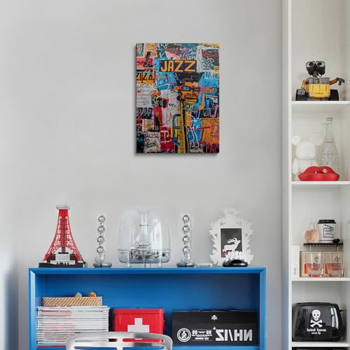 Urban Jazz Canvas Wall Art Graffiti Framed Music Studio Prints 16x24 Inch - color: Urban Jazz, size: 24"L x 16"W
