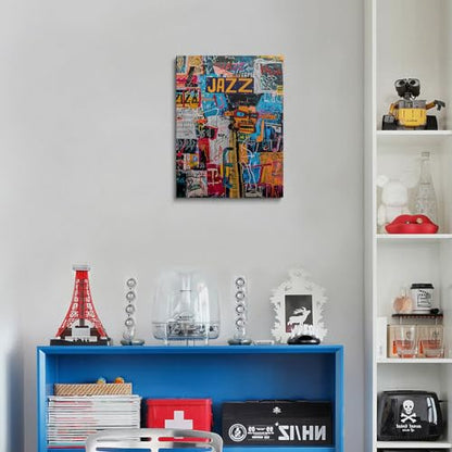 Urban Jazz Canvas Wall Art Graffiti Framed Music Studio Prints 16x24 Inch - color: Urban Jazz, size: 24"L x 16"W