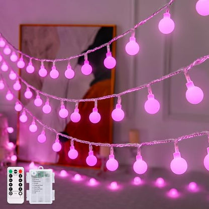 JMEXSUSS 33FT 100 LED Pink Globe String Lights Battery Operated 8 Modes - color: Pink, size: 100 LED Battery