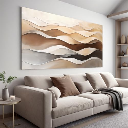 Large Abstract Canvas Wall Art For Living Room Decor Print Brown White Aesthetic Wall Decor Painting Prints Minimalist Wavy Stripes Abstract Art Decor Picture For Bedroom Kitchen Office 39"×78" - color: LAI-11A, size: 78"L x 39"W