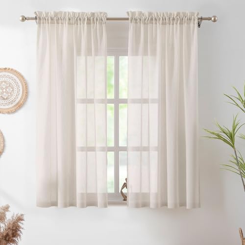 Flax Linen Sheer Curtains for Living Room Bedroom 52"x63" 2pcs NaturalTaupe - color: Natural (Taupe), size: 52"W x 63"L (Pack of 2)