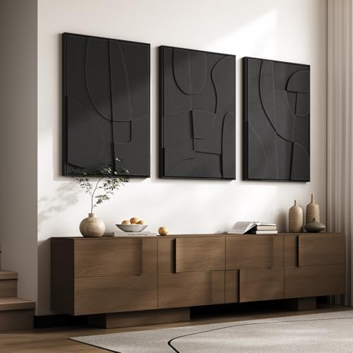 Large 3D Textured Modern Black Abstract Wall Art for Living Room, 3 Piece - color: Black --A, size: 24"w X 36"h X 3pcs