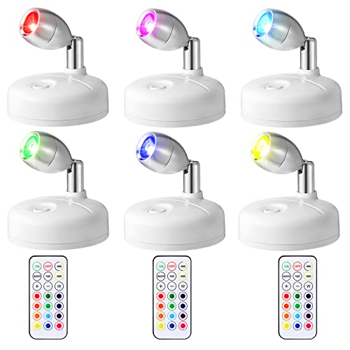 Hortsun 6 Pack Battery Operated LED Wireless Spotlight, 13 Color RGB, White - color: White, style: Battery Powered