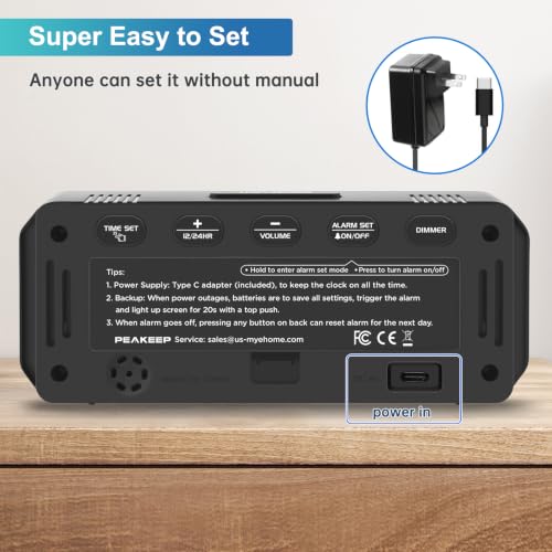 Peakeep Small Digital Alarm Clock for Bedroom, Large Number, Battery Backup - color: Green Digits (Plug-in, Ultra-compact)