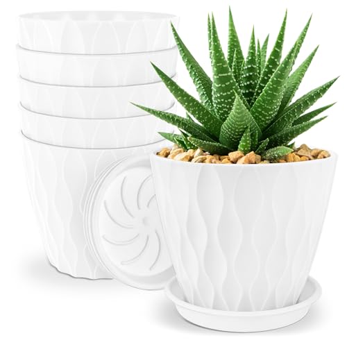 YNNICO 6 inch 6 Pack Plant Pots for Indoor Tray Saucers,White - color: White, size: 6 inch-6 pack