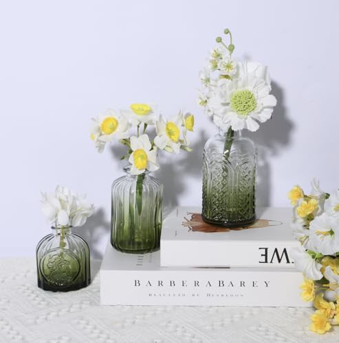 18pcs Green Glass Bud Vase Set, Small Flower Vases for Centerpieces in Bulk - color: Green, size: 18pcs