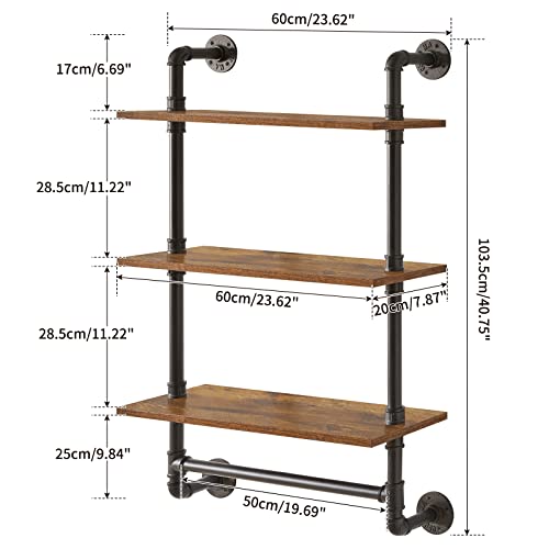 IBUYKE 3-Tiers Industrial Pipe Shelves with Towel Bar RF-TM015 - size: 3 Tier with Tower Bar