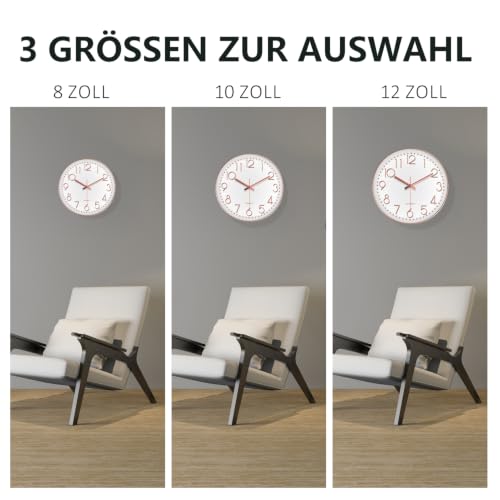 Silent Wall Clocks Battery Operated 8 Inch, Analog Wall Clock with Oversized Number Tempered Glass Clock Face, Rose Gold Quartz Non Ticking Wall Clocks for Living Room Bedroom Kitchen Office - color: Rose Gold, size: 8 Inch