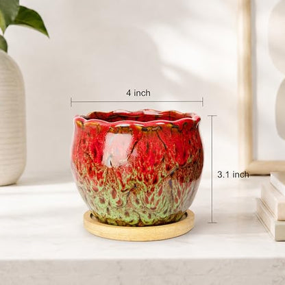 ARTKETTY Succulent Pots, 4 Inch Plant Pots with Drainage Tray - color: 4'' Colorful 1